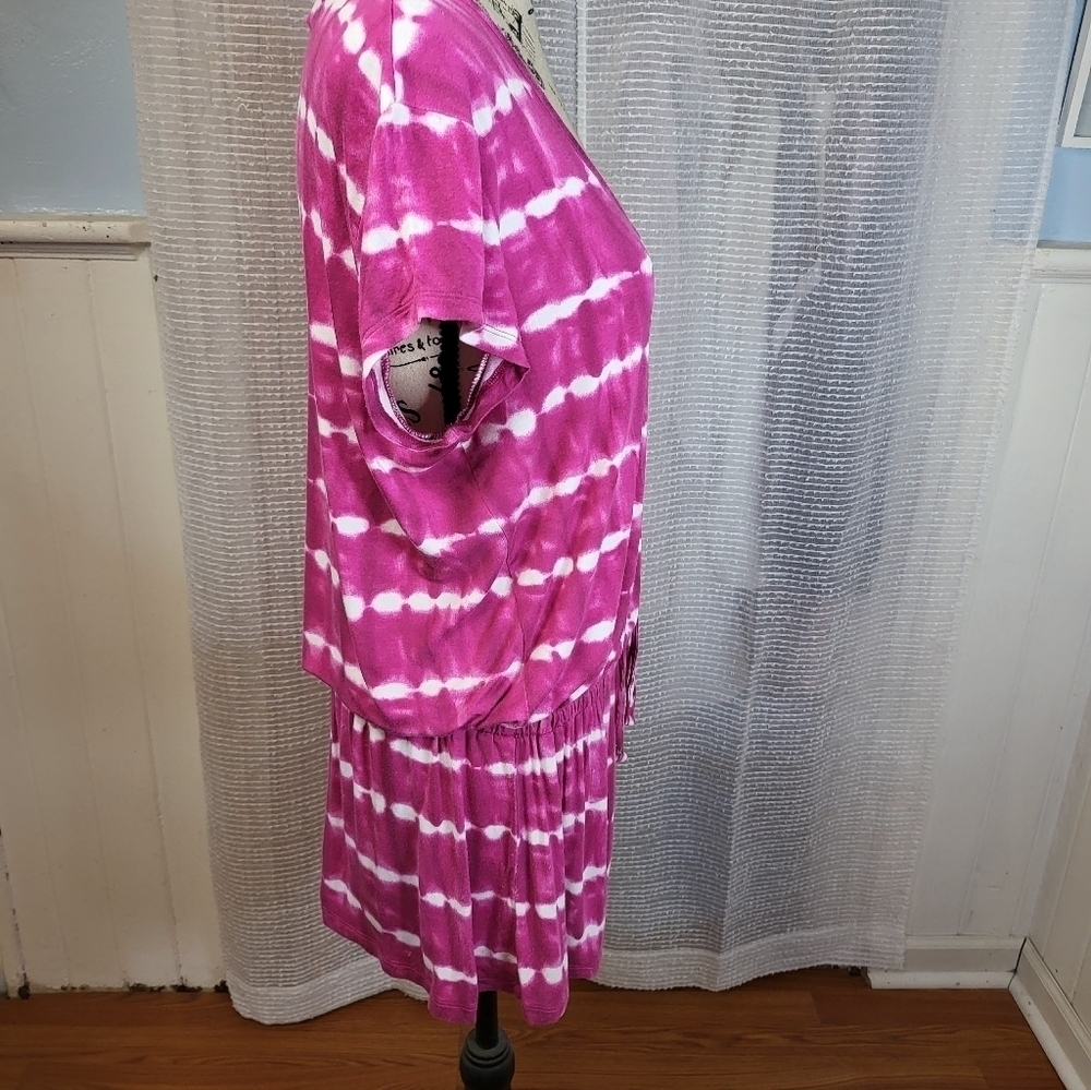 Michael Kors Fuschia White Tie Dye Tunic Top Large - Picture 2 of 9